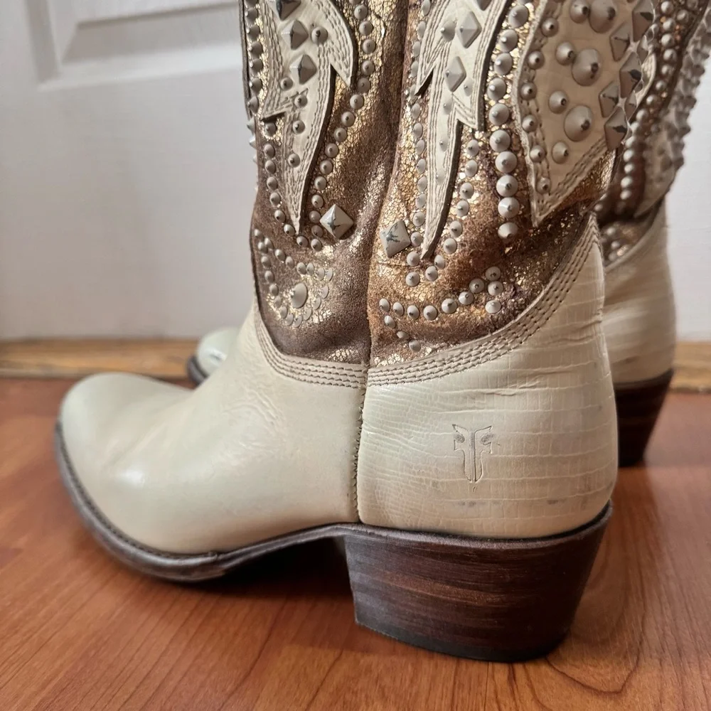 FRYE Off White Handmade Studded Genuine Leather Western Boots 🤍 - Picture 6 of 15